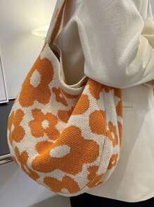 Womens Floral Kniting Shoulder Bags Large Capacity Crossbody Bags Shopping Beach Vacation Bags - trái cam - Xem 4