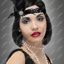 GRUPO CARNAVALLIA Accesorios Diadema con Pluma Cigarro largo y Collar de perlas Charleston Dama Kit Disfraz Años 20 - Negro - Ver 7