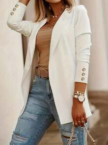New Elegant Collar Long Sleeve Blazer For Women - White - View 3