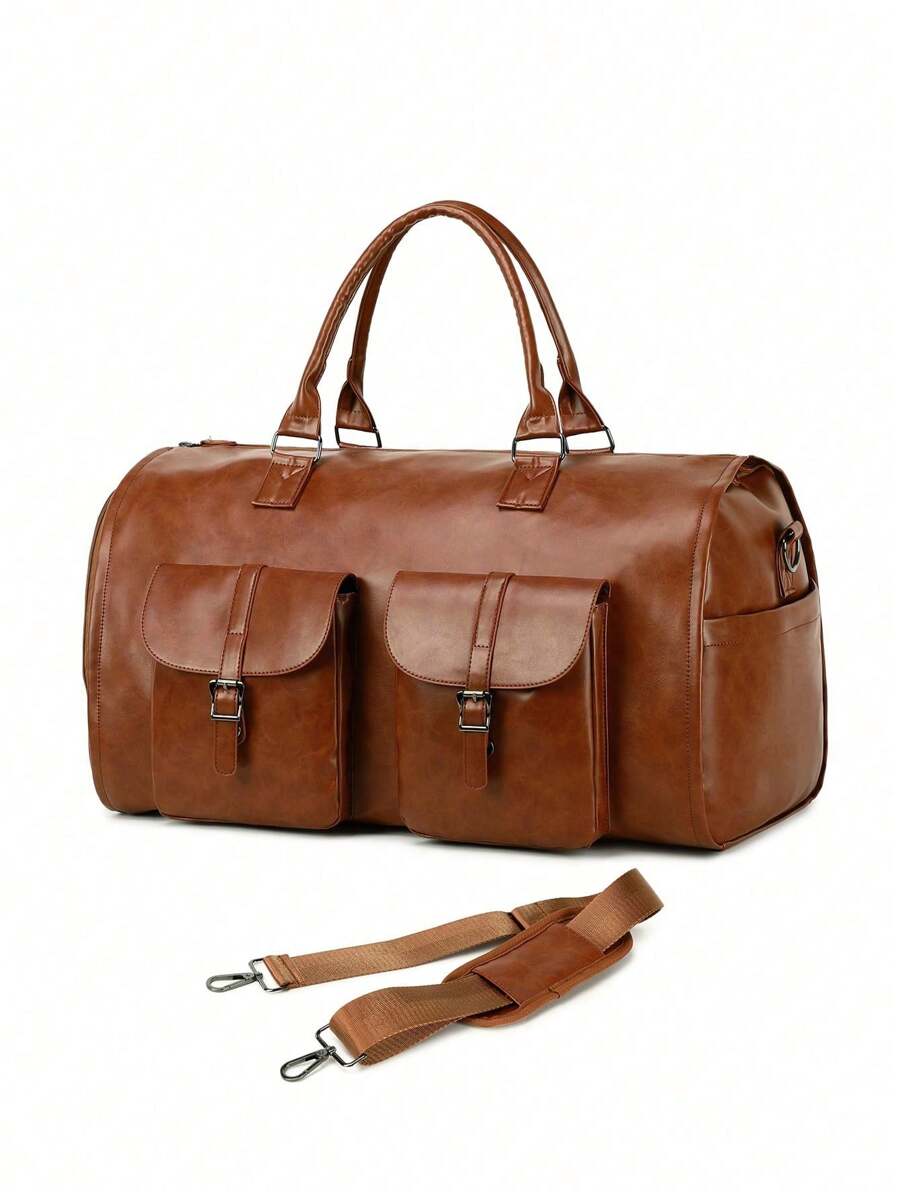 Garment Bag For Travel,Carry On Garment Bag,3In 1 HangingSuitcase Suit Weekender Travel Bag,Set Of 2 With WashBag,Convertible Garment Bag With Shoulder Strap,HangingSuitcase Suit Travel Bags Gym Bag Big Bag Overnight Bag ForSport For SchoolFor Holidav,Transparent Wash Bag Color Random - 棕色 - 查看 1