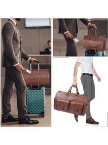 Garment Bag For Travel,Carry On Garment Bag,3In 1 HangingSuitcase Suit Weekender Travel Bag,Set Of 2 With WashBag,Convertible Garment Bag With Shoulder Strap,HangingSuitcase Suit Travel Bags Gym Bag Big Bag Overnight Bag ForSport For SchoolFor Holidav,Transparent Wash Bag Color Random - 棕色 - 查看 3