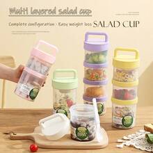 1pc Keep Fit Salad Meal Cup, Single/Double Layered Salad Container For Lunch, Portable Fruit And Vegetable Salad Cups Container With Fork & Salad Dressing Holder