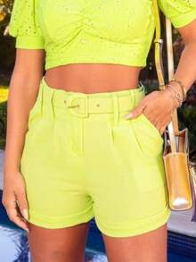 Women's Formal Shorts With Belt - Màu vàng - Xem 2