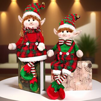Christmas Decoration Figurines, Red & Green Color Soft Feet/Sitting/Stretching/Fabric/Sequin Pointed Hat Decorations, Holiday Home Decor Tabletop & Display,Christmas