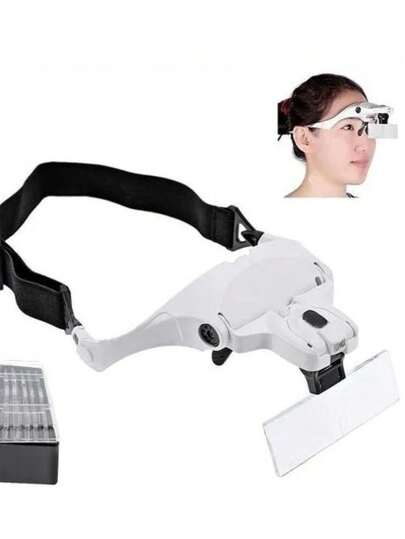 Lupa Com Faixa De Cabeça Branca Com 2 Leds E 5 Lentes De Aumento Auxílio Leitura Reparo Conserto Relógios Jóias Artes