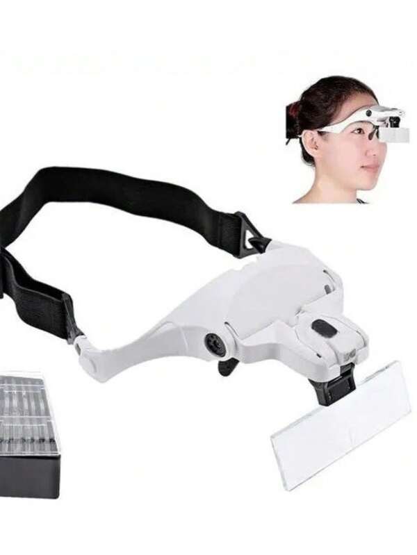 Lupa Com Faixa De Cabeça Branca Com 2 Leds E 5 Lentes De Aumento Auxílio Leitura Reparo Conserto Relógios Jóias Artes