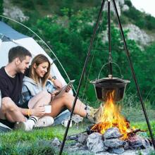 Kocioł do gulaszu 10L ze statywem, rama statywu z regulacją wysokości łańcucha, teleskopowy statyw z kolcami do mocowania w podłożu