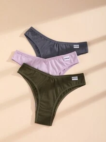 4 条装 女士纯色 V 型内裤 棉质舒适比基尼内裤 透气巴西短裤 - 彩色 - 查看 3