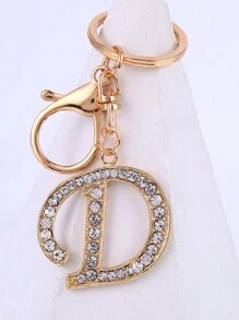 1 st., vergulde en met strass versierde eerste letter sleutelhanger, schattige strass sleutelhanger, geschikt voor dagelijks gebruik, geschikt voor zowel mannen als vrouwen, ringtas, sleutelhanger, rugzakhanger, cadeaus voor vrouwen en meisjes, portemonnee en handtas accessoires, eerste letter A-Z