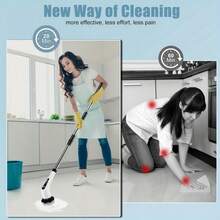 Electric Spin Scrubber Adjustable Speeds Cordless Electric Scrubber For Cleaning, Adjustable & Detachable Handle Shower Scrubber With 7 Replaceable Brush Heads For Floor Bathroom Tub Tile - trắng - Xem 4