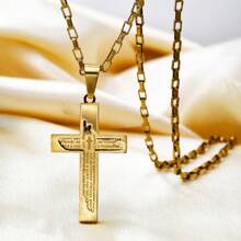 3mm Grumet Chain 18K Gold Plated With Concave Cross Pendant And Lord's Prayer - Dorado - Ver 1