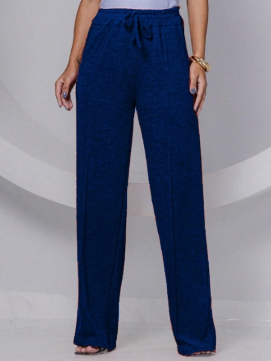Women's Linen Wide Leg Pants With Pocket And Drawstring - Màu xanh hải quân - Xem 1