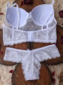 Luxury Lingerie Set Iris Bra And Panties Thong Bra With Padded Cup Thong Panties - 白色 - 查看 2