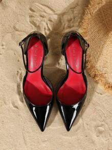 On feet& in love 2025秋冬女装时尚优雅绑带尖头镂空中跟鞋，适合搭配连衣裙和婚礼，优雅猫跟 - 黑色 - 查看 7