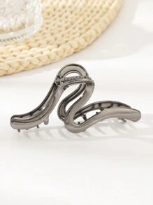 1 件波浪线设计空心合金发夹，适合日常使用发夹发夹发夹发夹发夹，黑色发饰秋冬度假装女士 - 黑色 - 查看 3