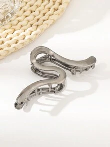 1 件波浪线设计空心合金发夹，适合日常使用发夹发夹发夹发夹发夹，黑色发饰秋冬度假装女士 - 黑色 - 查看 2