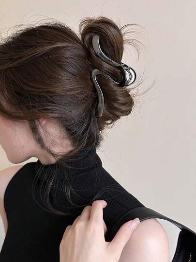 1 件波浪线设计空心合金发夹，适合日常使用发夹发夹发夹发夹发夹，黑色发饰秋冬度假装女士