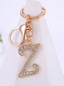 1 st., vergulde en met strass versierde eerste letter sleutelhanger, schattige strass sleutelhanger, geschikt voor dagelijks gebruik, geschikt voor zowel mannen als vrouwen, ringtas, sleutelhanger, rugzakhanger, cadeaus voor vrouwen en meisjes, portemonnee en handtas accessoires, eerste letter A-Z