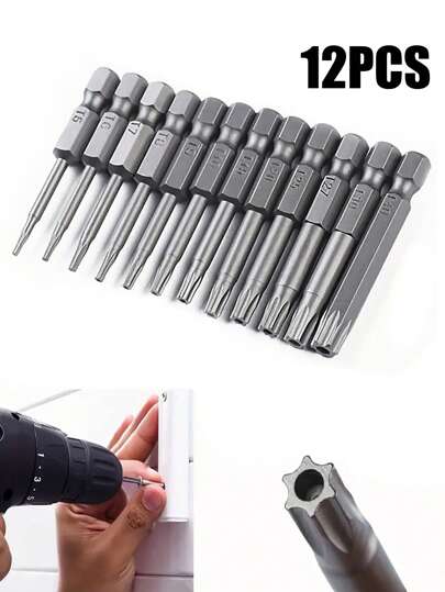 12pcs 50mm Security Bit Set, High-Torque 1/4 Hex Shank, T5-T40 Tamper-Resistant Bits, Universal Fitment, Professional Quality, Comprehensive Range,Tool Accessories