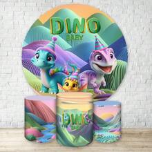 Round Panel Cover Kit + Trio Of Sublimated Decorative Cylinder Covers Party And Birthday Decoration Various Themes Children's Boy Girl Dino Bab Dinosaur Colorful Foliage - 完整套件 4601 - 查看 2