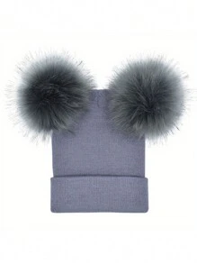 1pc 时尚新款双毛球针织帽多色套头帽秋冬季保暖防风不限性别年龄 - A - 查看 4