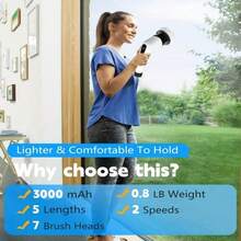 Electric Spin Scrubber Adjustable Speeds Cordless Electric Scrubber For Cleaning, Adjustable & Detachable Handle Shower Scrubber With 7 Replaceable Brush Heads For Floor Bathroom Tub Tile - trắng - Xem 5