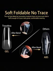 Đầu móng tay giả dạng gel mềm mới 480 chiếc/hộp Almond Coffin Full Cover Press On Nails Half Half Frosted French American Capsule dành cho phụ nữ và bé gái sử dụng hàng ngày tại nhà, trang trí nghệ thuật DIY, vật dụng làm móng - Trong sáng - Xem 8