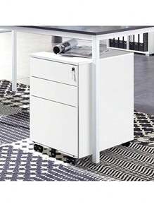 3 Drawers 5 Wheels Mobile File Cabinet Filing Pedestal Lockable Storage For A4 Metal Solid Pedestal With Keys - 黑色+金屬-1 - 查看 1