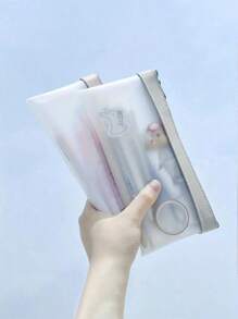 1pc Cute Matte Semi-Transparent Pencil Case, Students Zipper Pencil Pouch, Stationery Bag, Back To School Essential Back To School,Pencil Pouch,School Bag