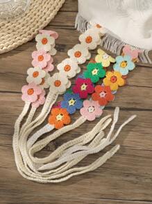 1pc Bohemian Flower Knitted Headband For Daily Decor & Wear,Bandana Hair Band Turban Headband Sweatband, Hairband Fall Winter Hair Accessories For Women For Vacation Outfits Woman - Multicolor - View 1