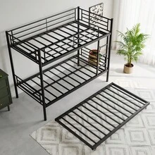 Twin Bunk Bed With Trundle Metal Bunkbeds With Ladder And Full-Length Guardrail, Noise Free, No Box Spring Needed, Black - 黑色+金屬+金屬+Twin-7 - 查看 8