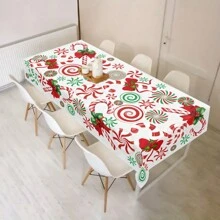 1pc Christmas Elements Print Table Cloth, Rectangular Tablecloth, Festive Dining Decor, Cloth Table For Holiday