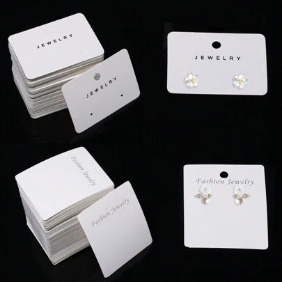 50 piezas/lote Tarjeta de papel blanco para exhibición de pendientes de múltiples estilos, empaquetado para aretes de joyería, precio de venta, suministros al por mayor