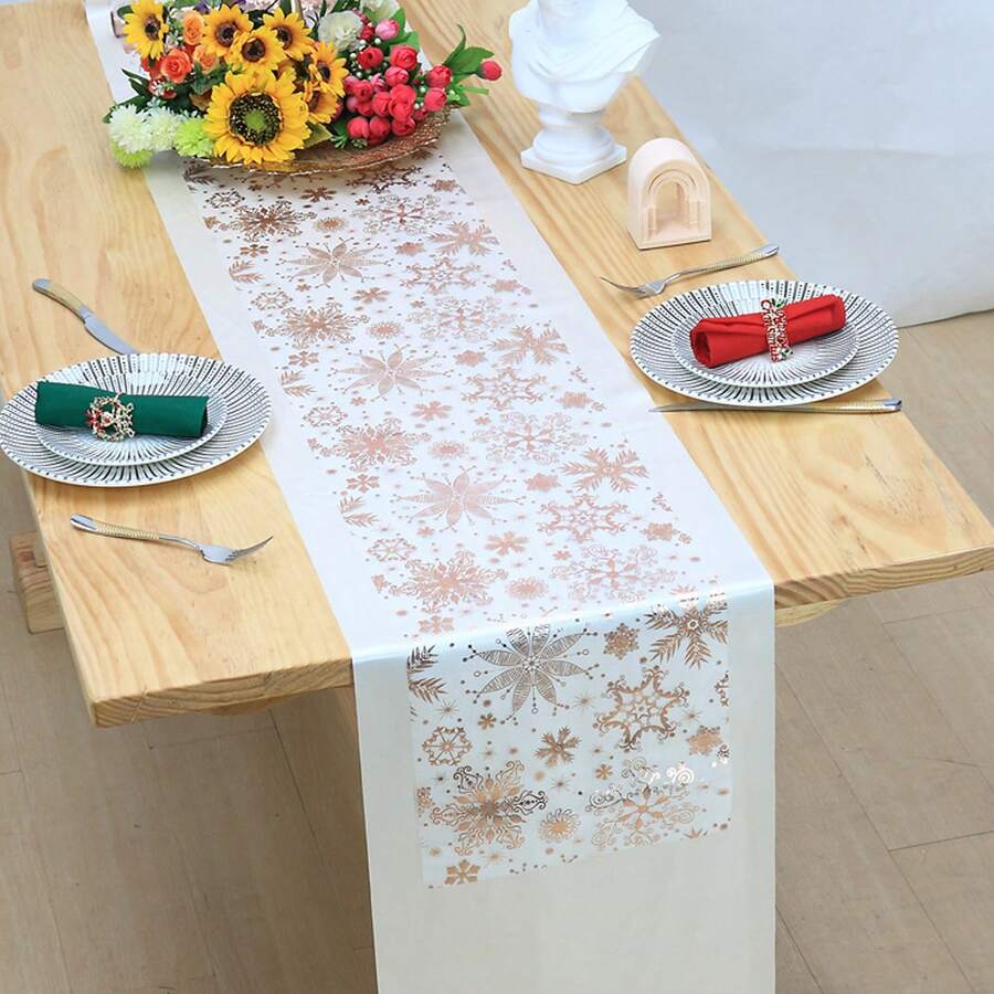 1 tấm khăn trải bàn vải Organza in hình bông tuyết Giáng sinh kích thước 28cm*275cm, thiết kế đơn giản hiện đại, dùng cho tiệc tối, trang trí nhà cửa (không bao gồm khăn trải bàn) - Nhiều màu - Xem 1