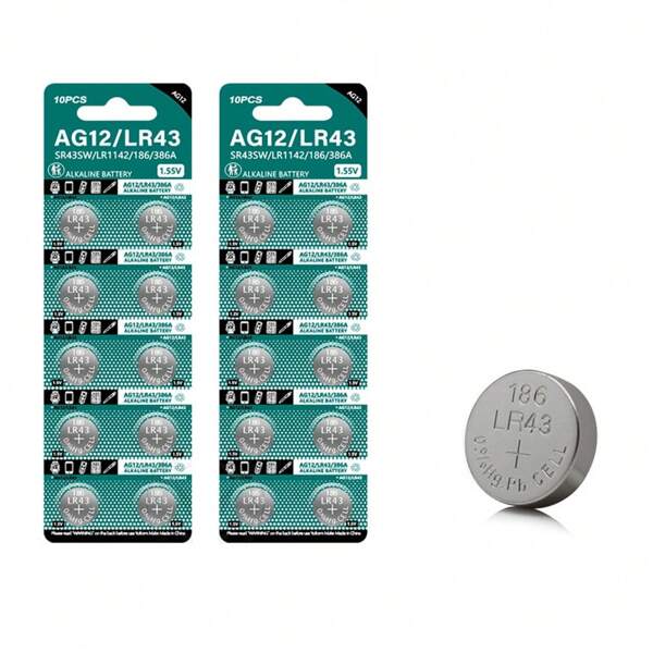 10-100 بطارية زر AG12 LR43 AG 12 SR43 186 386 LR1142 V12GA بجهد 1.55V لساعات اليد والألعاب والأجهزة عن بعد