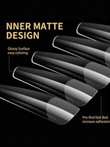 Đầu móng tay giả dạng gel mềm mới 480 chiếc/hộp Almond Coffin Full Cover Press On Nails Half Half Frosted French American Capsule dành cho phụ nữ và bé gái sử dụng hàng ngày tại nhà, trang trí nghệ thuật DIY, vật dụng làm móng - Trong sáng - Xem 4