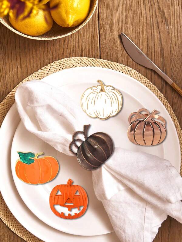 2/4/6 pièces, Ronds de serviette de la série Citrouille pour le Festival des récoltes d'Halloween, Ronds de serviette Citrouille pour la décoration de table de restaurant pour le Festival des récoltes d'automne et Halloween