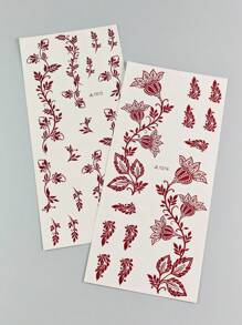 2张曼迪纹身贴纸 - 水转印，临时纹身，持久耐用，适用于手部和手指，棕色和酒红色，是女性身体彩绘的完美之选 - 棕色 - 查看 4