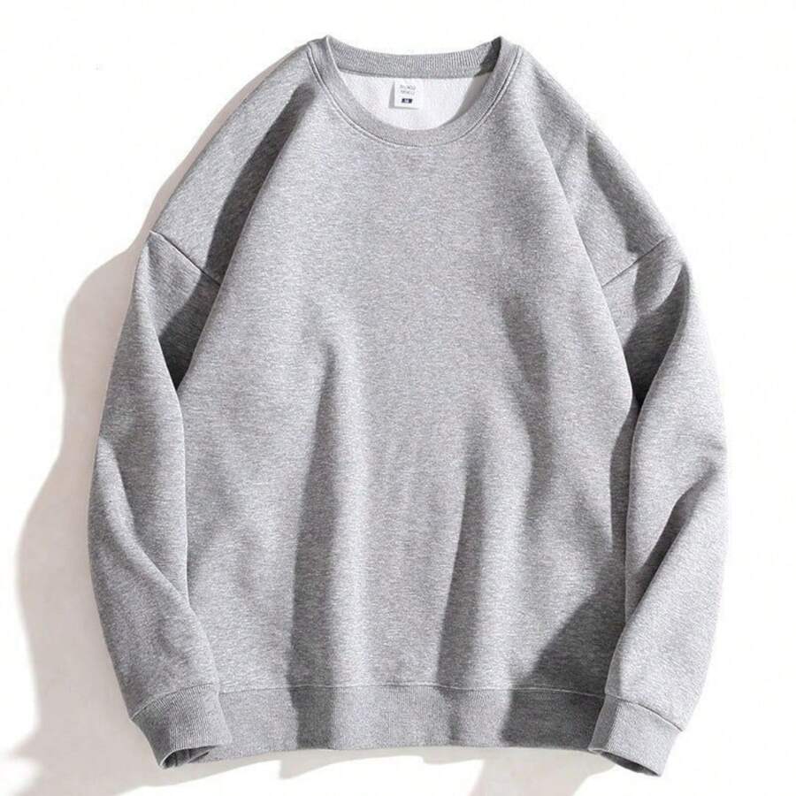 POLARBEAR Cold Weather Sweatshirt Plain Hoodless Crewneck Style Casual Sweatshirt Coat Cotton Warm Comfortable Winter Father's Day - 灰色 - 查看 1