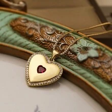 1pc Fashion Luxury Colorful Cubic Zirconia Heart Pendant Necklace, Elegant Jewelry Gift For Girlfriend, Party - Multicolor - View 6