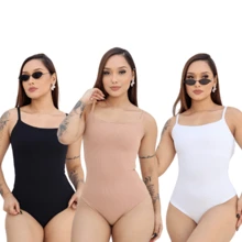 KIT 3 WOMEN'S STRAP-ON BODYSUIT RIBBED TERRYCLOTH WITH THIN STRAPS - BLACK NUDE WHITE - View 2