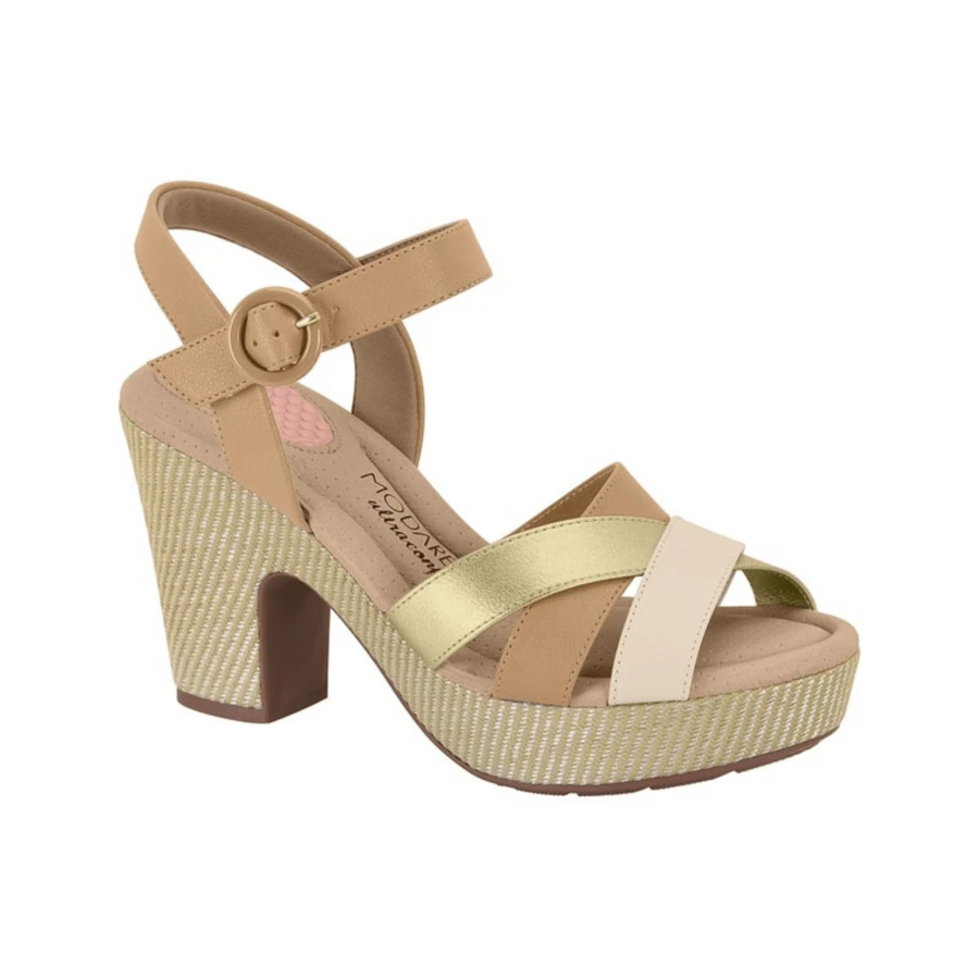 Modare Women's Orthopedic Thick Heel Sandal Platform High Heel 9cm With Platform - Gold - View 1