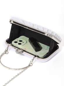 1pc Luxury Personalized Pearl Handbag With Ring Handle, Elegant Bridal Clutch Purse, Classic Pearl Shoulder Chain Evening Bag, Perfect For Fashionable Women Attending Weddings, Birthdays, Graduations, Galas & More - White - View 5