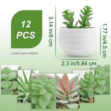 Set Of 6/9/12/18 Small Fake Plants Succulents For Home Office Desk Accessories For Women - White Pot With Green-12 Pack - View 2