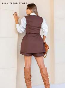 Women's 3-Piece Set Max Vest Shorts And Cropped Shirt Beautiful New Arrival - Rỉ Nâu - Xem 4