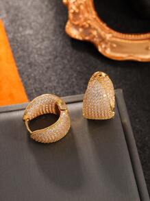 2pcs Luxury Cubic Zirconia Stud Earrings, Elegant Professional Office Look, High-End Fashion - Gold - View 4