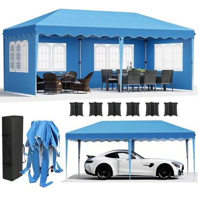Paviljoen 3x6 vouwtent met 4 zijpanelen, waterdichte partytent 420D Oxford verdikking, UV-bescherming 50+ tuinpaviljoen, tuintent incl. draagtas, paviljoen voor tuinfeestbruiloft