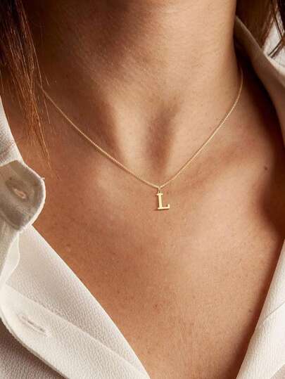 Magic Fish 1 件经典 A-Z 26 个字母项链，不锈钢名字首字母吊坠项链，日常佩戴珠宝礼物