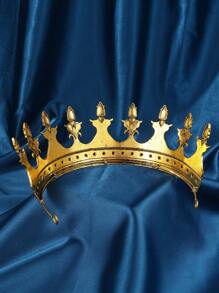 Vintage Gold King Crown (Unisex), Men's Prince Crown, Medieval Crystal Headpiece, Costume Accessory For Birthday, Wedding, Halloween - Gold - View 3