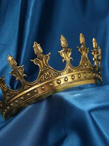 Vintage Gold King Crown (Unisex), Men's Prince Crown, Medieval Crystal Headpiece, Costume Accessory For Birthday, Wedding, Halloween - Gold - View 2